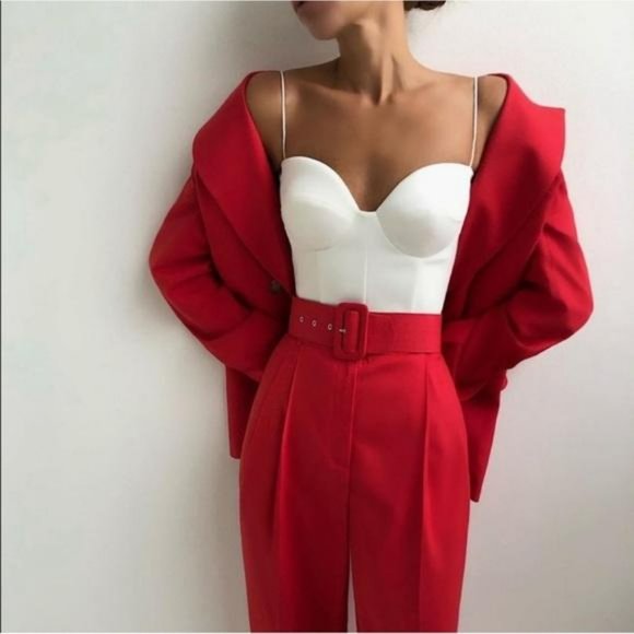 NWT ZARA 2 PIECE LAPELLESS BLAZER + PANTS CORAL S/M - Picture 2 of 11